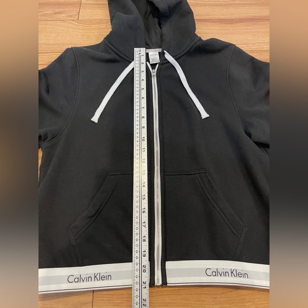 Calvin Klein Black Zip-Up Hoodie with White Trim women large pockets - Picture 7 of 10